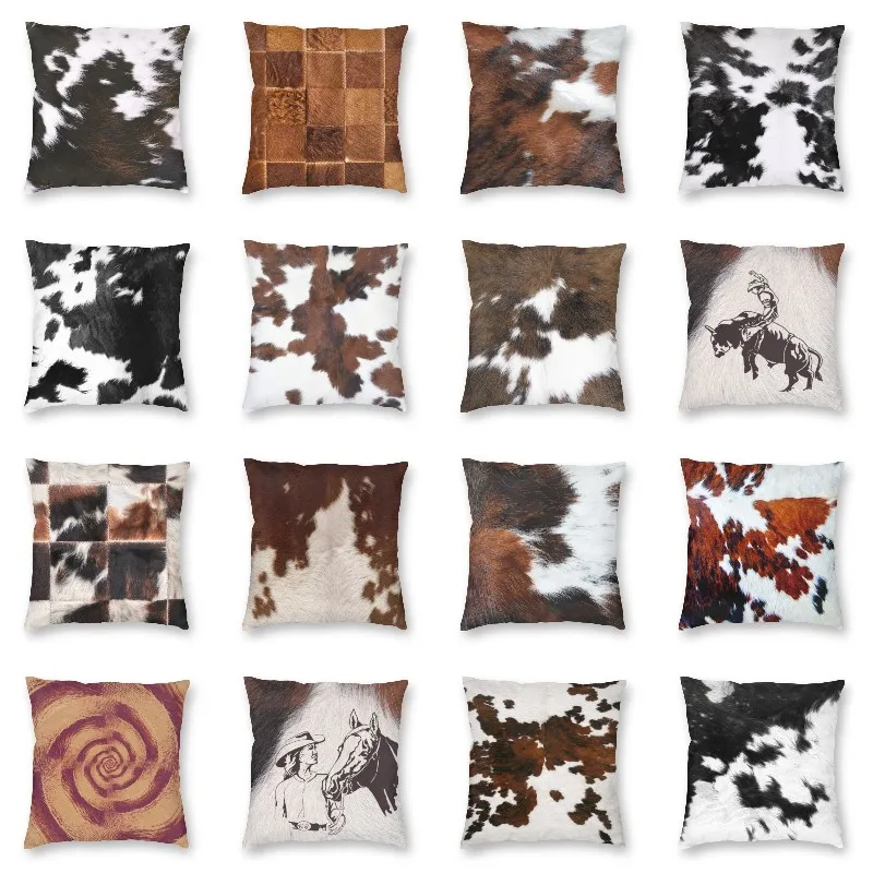 

Квадратный чехол для подушки Rodeo из воловьей кожи, Полиэстеровая наволочка для диванных подушек с текстурой животного и меха, кожаные навол...