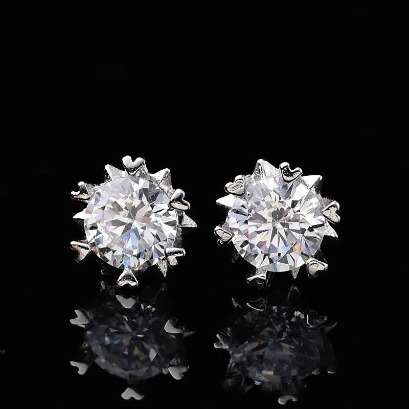Снежинка серьги гвоздики с муассанитом для Для женщин 0.5ct 1ct в виде сердечек со