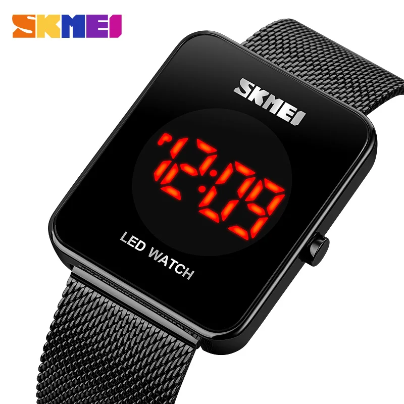 

SKMEI Led Light Digital Watch Fashion Sport Men's Watches Mesh Belt Business Wristwatch Calendar 5Bar Waterproof Clock Male Hour