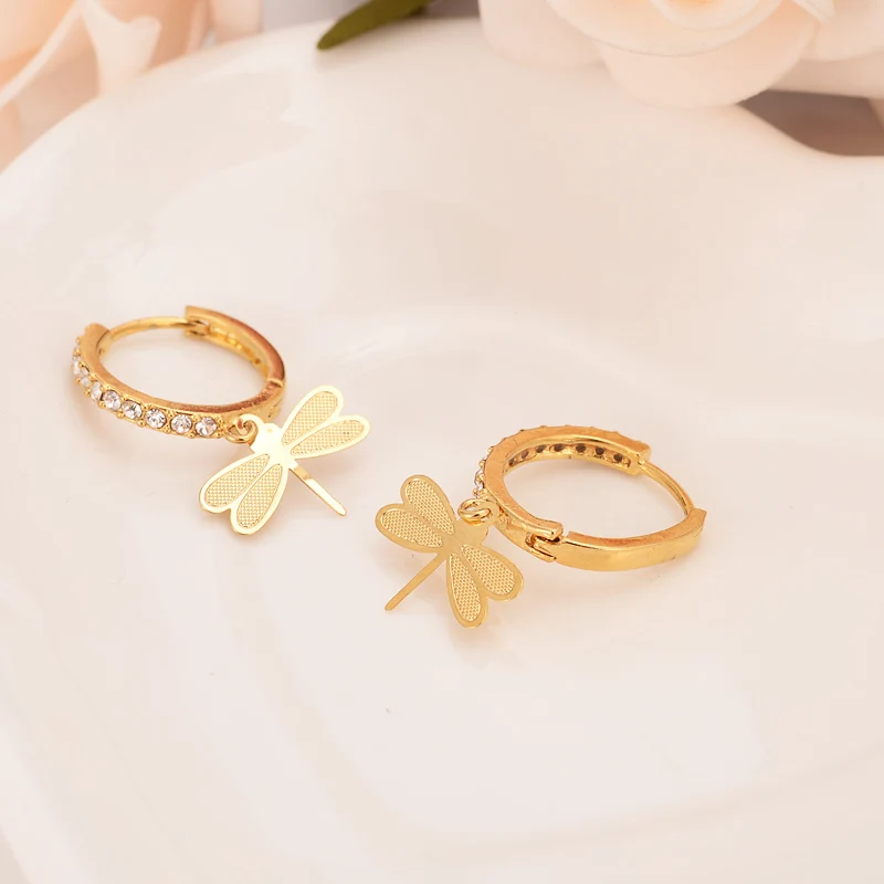 Классические висячие серьги золотого цвета ювелирные изделия в виде стрекозы