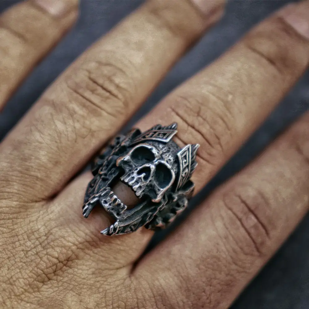 EYHIMD уникальные Боги войны Ares Skull кольца в стиле панк рок Warrior кольцо из