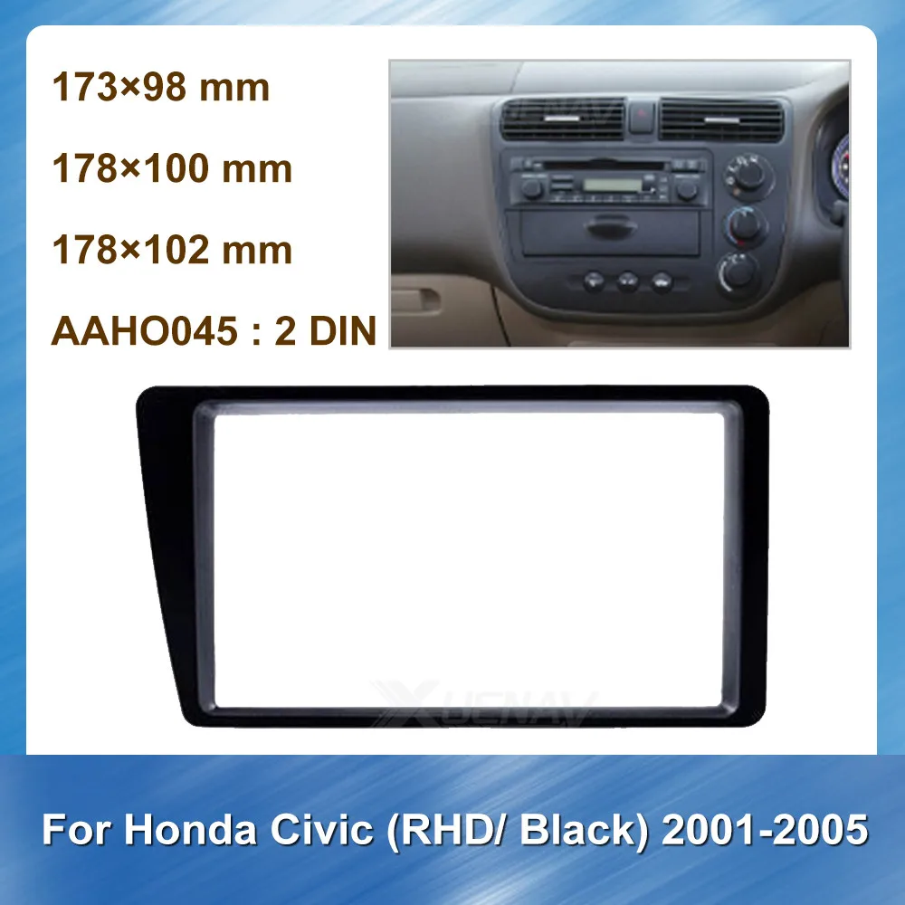 Double DIN Car Radio Fascia Dash Frame Trim Kit for Honda Civic for Honda 2001-2005 RHD Black Car GPS Navigation panel Dashboard