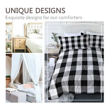 BlessLiving Tartan Summer Quilt Set Scottish Pattern Air-conditioning Comforter Chequered Bedding Throw Black White Thin Duvet 2