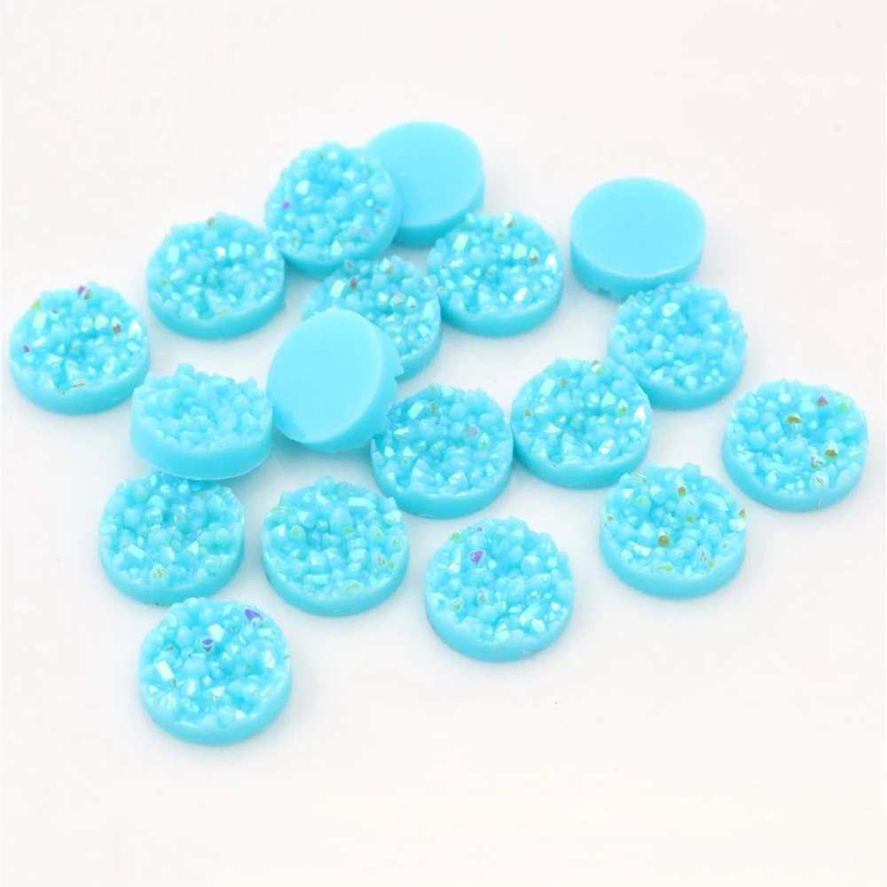 

New Fashion 40pcs 8mm 10mm 12mm Sky Blue AB Colors Natural ore Style Flat back Resin Cabochons For Bracelet Earrings accessories