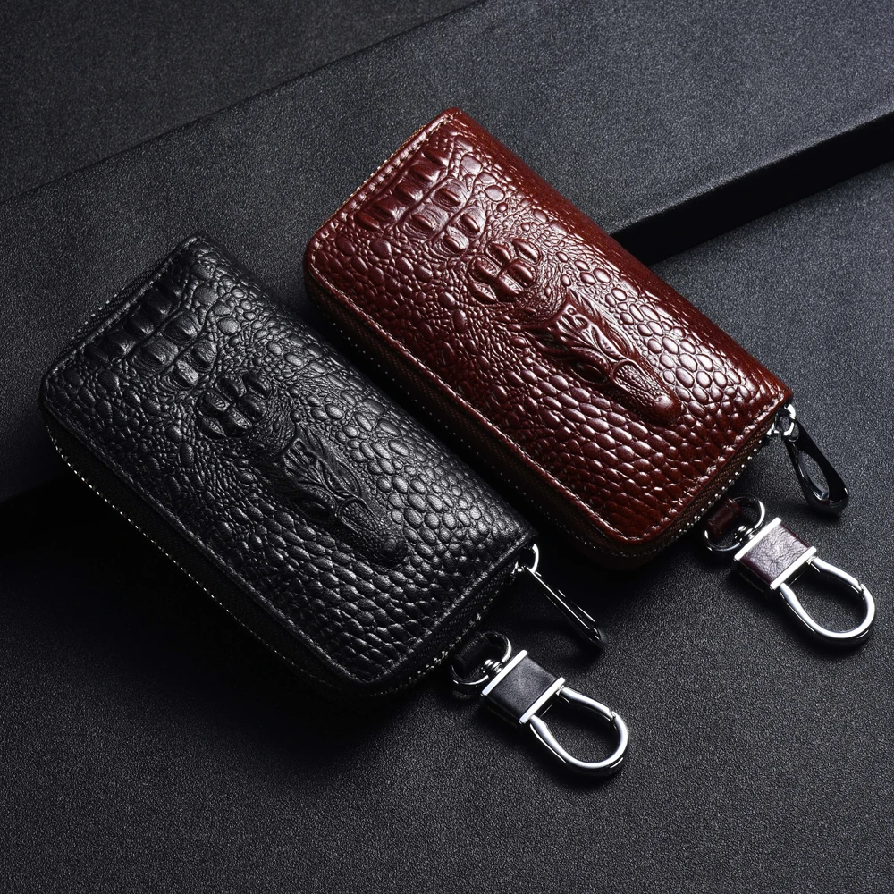 

Кожаный чехол для ключей, чехол для ключей автомобиля, сумка для ключей, тисненая крокодиловая кожа, отделка для хранения вощеной кожи