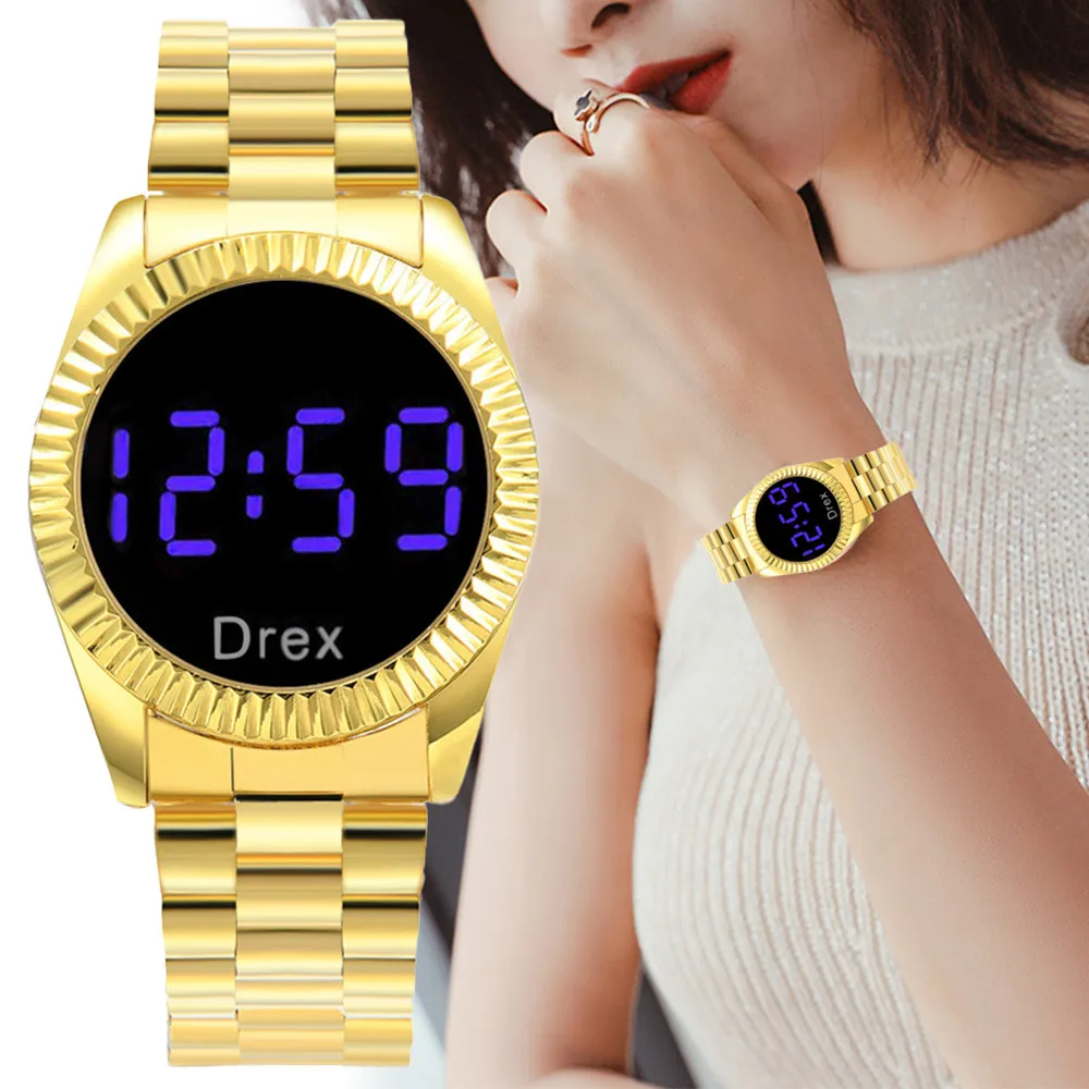 Fashion 2021 Luxury LED Women Watches Casual touch Dial Design Ladies Quartz Wristwatches Gold Steel stainless steel Strap Clock