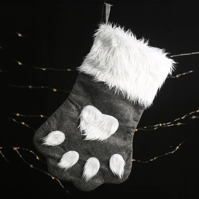 1 шт. Рождественский Подарочный пакет плюшевые носки в виде кошачьей лапы с