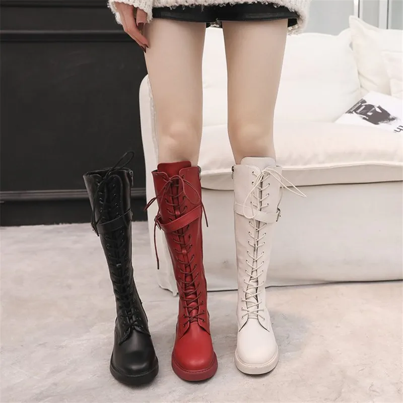 Женские ботфорты на молнии и с юбкой осенние зимние сапоги до колена новинка 2019 |