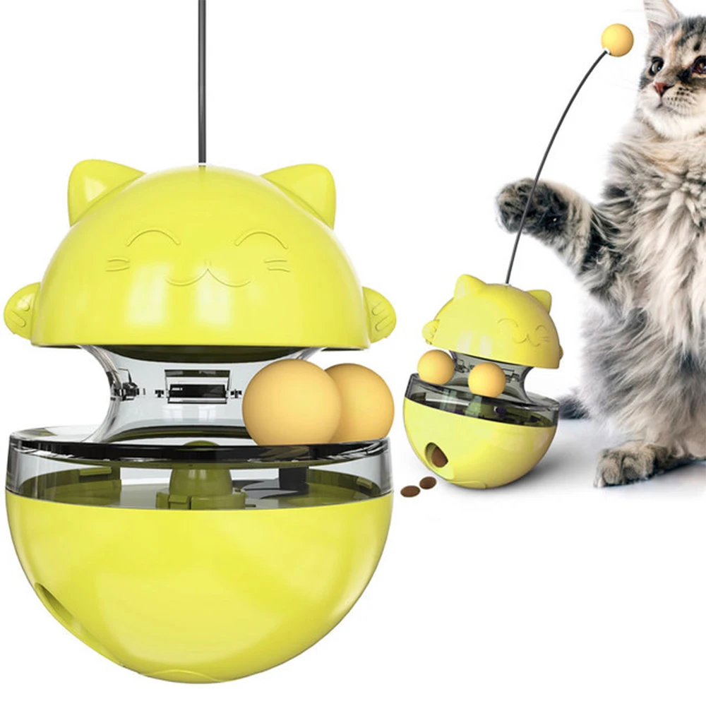 

Cat Tumbler Toys Cat Interactive Toy Cat Food Balls Slow Leaking Food Feeder Toy with Teasing Wand Pet Supplies