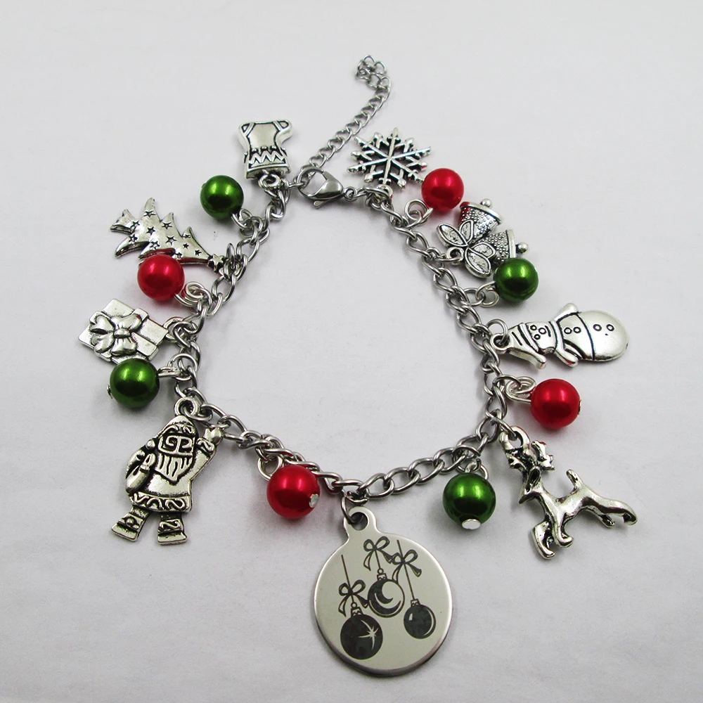 

bells christmas theme leather stainless steel chain bracelets gift presents