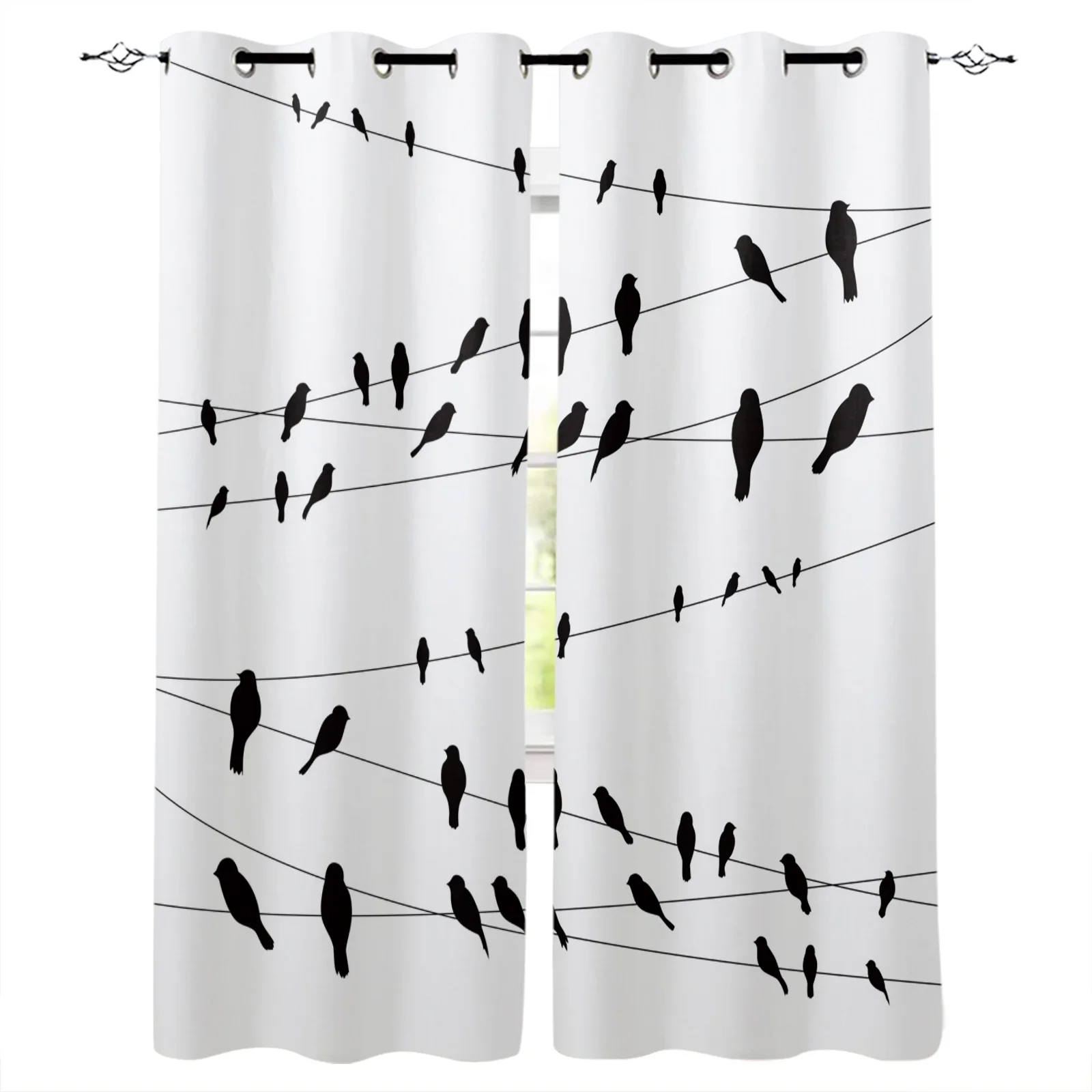Черно белые занавески с изображением животных и птиц для детской спальни