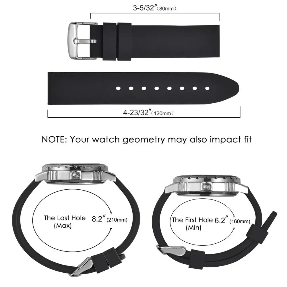 Anbeer  Rubber Watch Strap 18mm 20mm 22mm 24mm Silicone Replacement Band,Black Orange Blue Yellow Bracelet for Men Women Boys