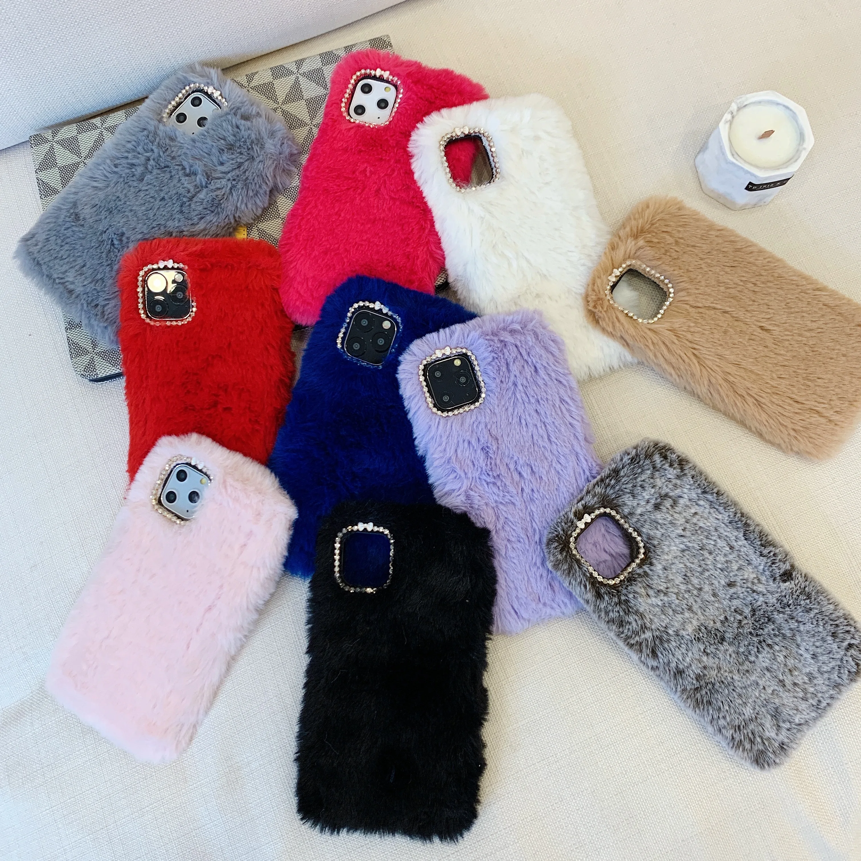 Plush Phone Cases for iPhone 11 11Pro Apple Pro Max Luxury Furry Fluffy Case Soft Faux Fur Fuzzy Cover 3D Diamond Bowknot |