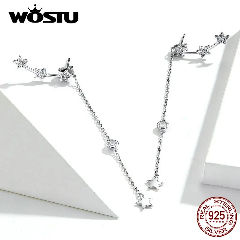 WOSTU,, S925, блестящие, манго, висячие серьги, нежные, длинные, с кисточками, в горошек, со звездой, яркие серьги для женщин, CQE727