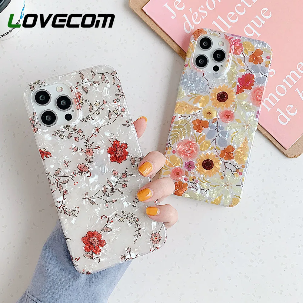 

Винтажный цветочный чехол LOVECOM для iPhone 13 12 Pro 11 Pro Max XS Max X XR 7 8 Plus, мягкий Классический чехол IMD для телефона