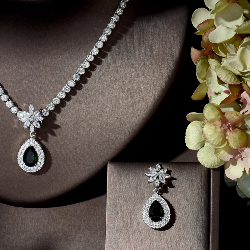 Ювелирные наборы HIBRIDE в нигерийском стиле с зелеными каплями воды модные