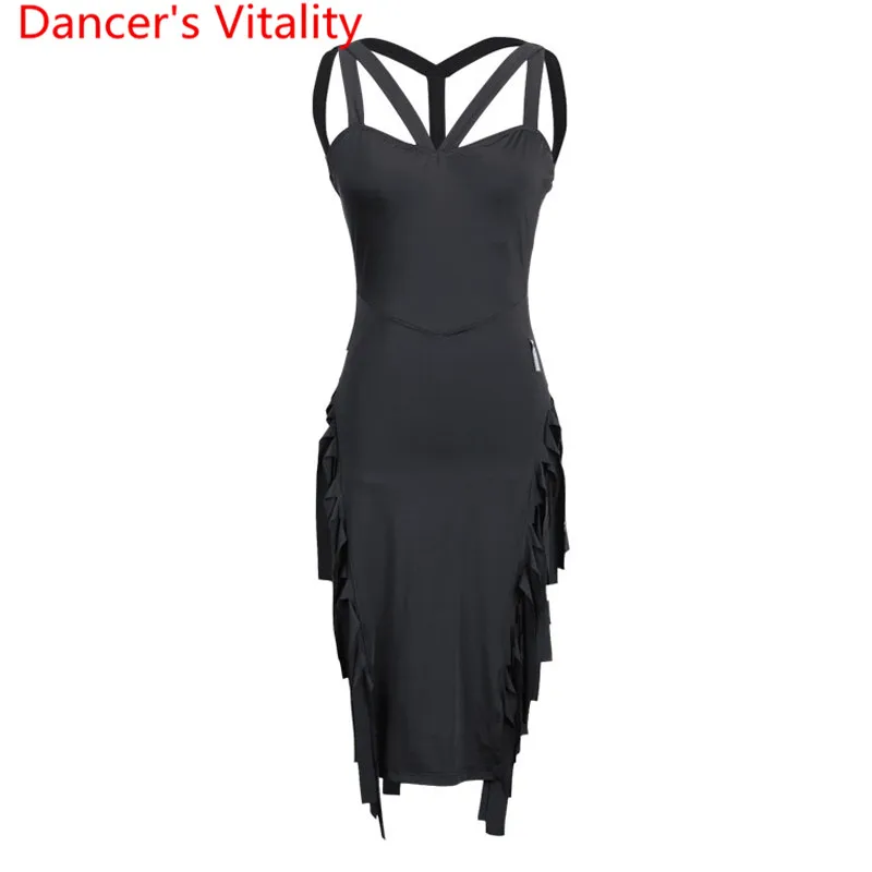 

Latin Dance Practice Clothes Women Black Tassel Backless Dress Professional Rumba Samba Tango Jazz Dancing Performance Costume