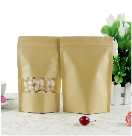 

Пакет из крафт-бумаги, 100 шт., с застежкой-молнией, стоячий пакет с окном, подарочные пакеты для вечевечерние, упаковки чая, конфет, еды, подарков на день рождения