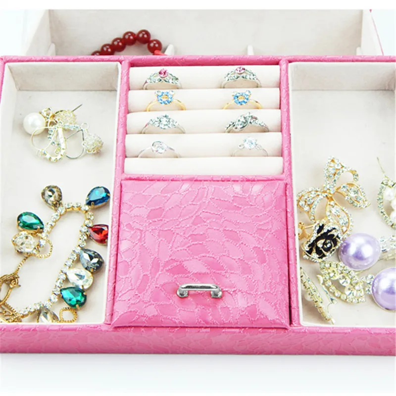 Кожаная деревянная шкатулка для украшений вместительный органайзер косметики