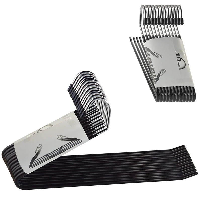 

Metal Slacks/Trousers Hangers Open Ended Pants Easy Slide Organizers, Chrome and Black Friction, Non-Slip Arms, Set of 10