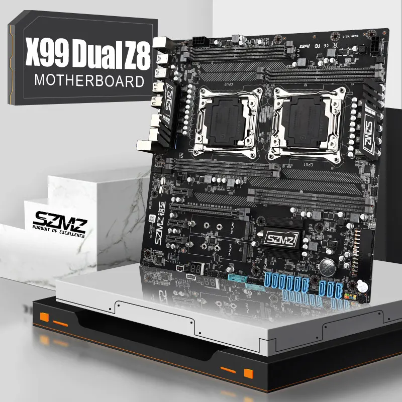 Online SZMZ X99 Dual Z8 CPU Motherboard Sockel LGA 2011-3 8 Canales Dual Xeon E5 V3 V4 DDR4 RECC 256GB RAM NVME M.2 SATA 3,0