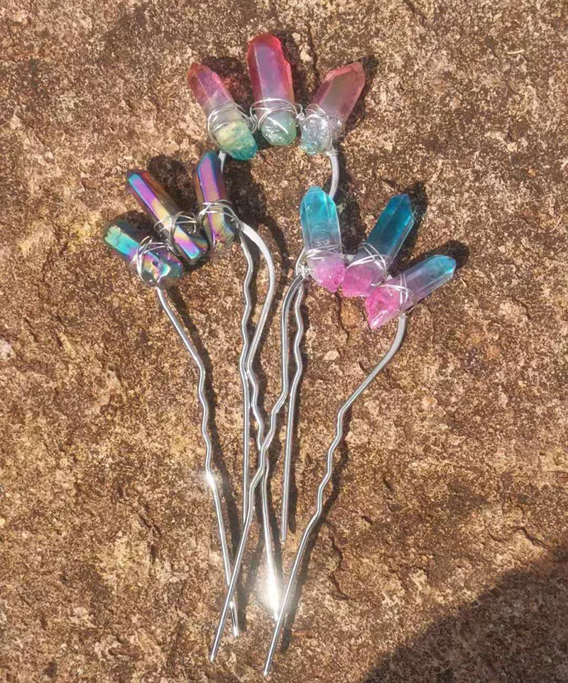 Зажим для волос с натуральным кварцем и необработанными кристаллами|Украшения