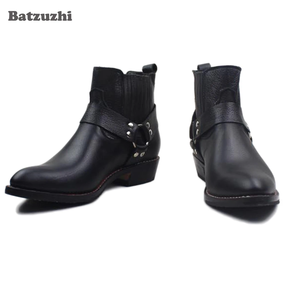 Botas Hombre ковбойские мужские ботинки с острым носком из натуральной кожи черные