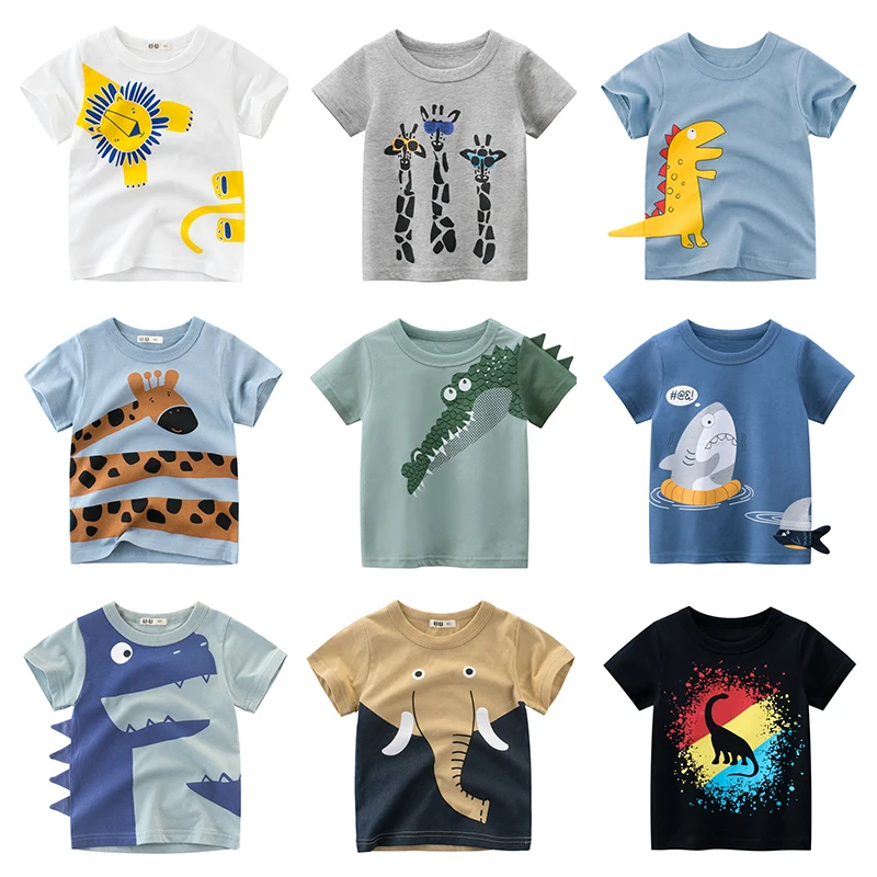 Boys T Shirt Cartoon Animals Baby Boy Girls Children Cotton Tshirt Shark Summer Clothing Dinosaur Print Tee Tops Toddler Clothes