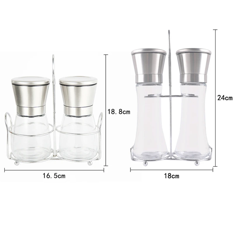 

Salt And Pepper Grinder Set With Metal Stand Holder Stainless Steel Manual Spice Pepper Mill for Cooking Kitchen Tool