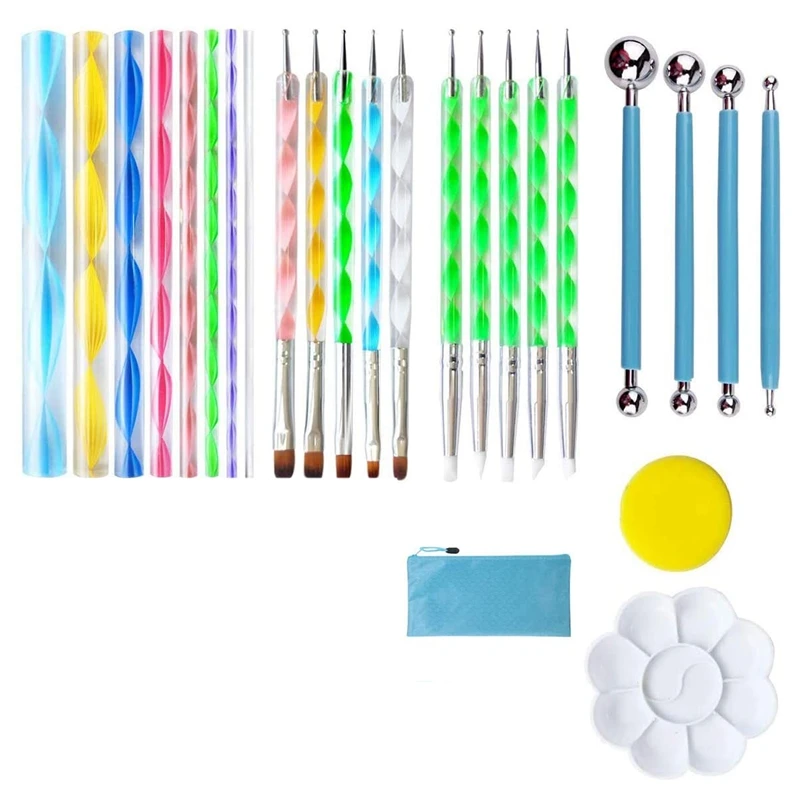 

41 PCS Mandala Dotting Tools Set, Mandala Stencil, Dotting Tools, Brushes And Paint Tray For Rock Painting, Nail Dotting