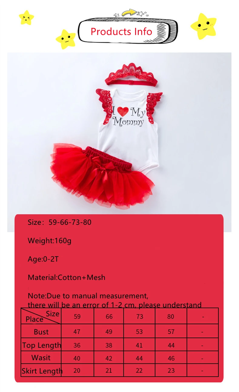 

2021 Mother's Day New Sleeveless Cartoon Wings Romper Set Red Mesh Tutu Skirts Shorts Lace Queen Head-Wear 3pcs Clothing Set