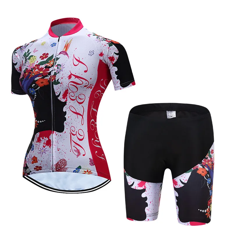 

TELEYI Women's Cycling Jersey Set Summer Anti-UV Cycling Bicycle Clothing Quick-Dry Mountain Female Bike Cycling Clothes Ropa