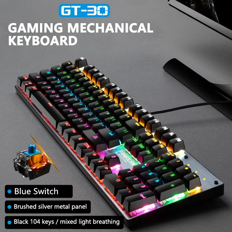 Игровая механическая клавиатура 104 клавиши синий переключатель игровая USB