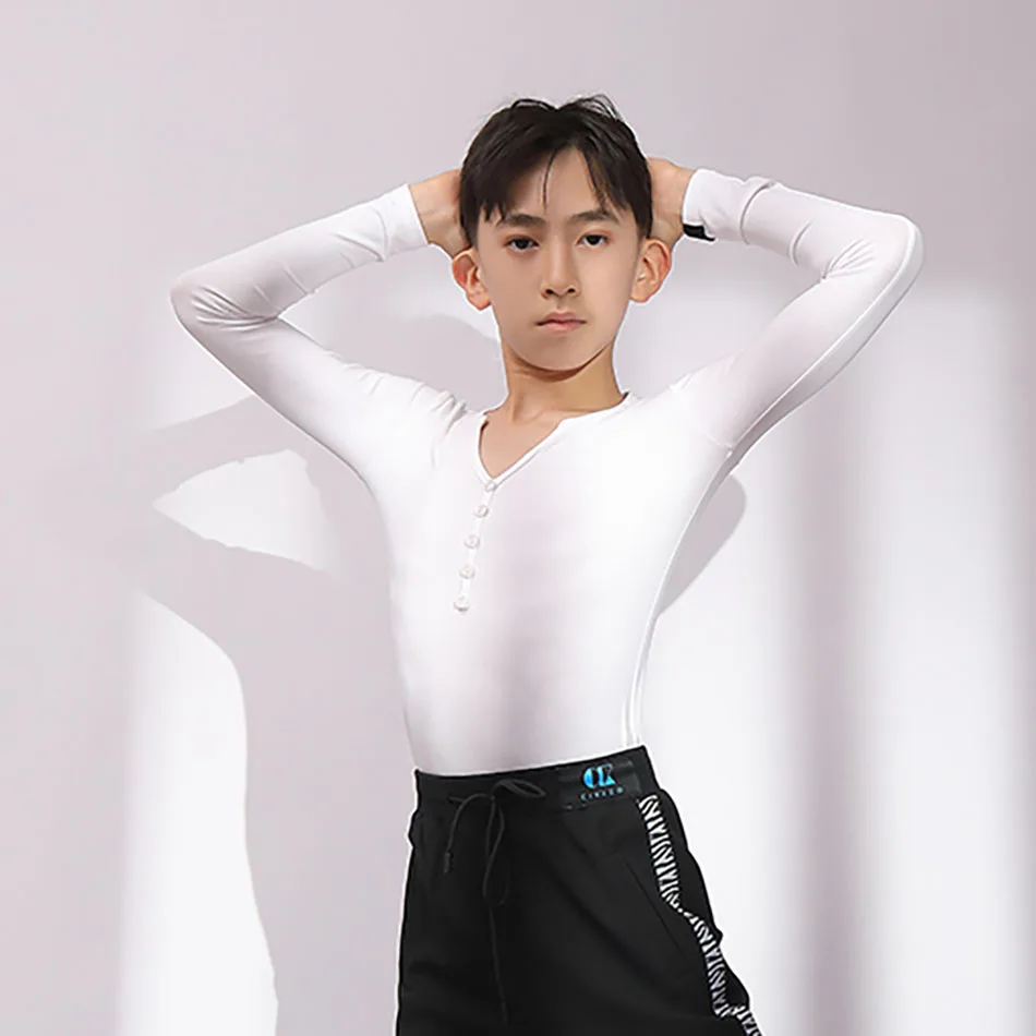 Детская рубашка для латиноамериканских танцев мальчиков синие черные белые топы