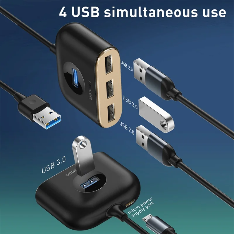Разветвитель Baseus usb-хаб 3 0 на USB 4 порта для зарядки устройств Macbook ноутбуков C |
