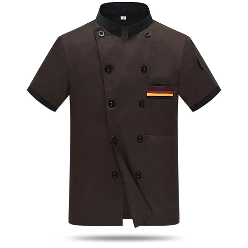 Brown short sleeve Мужская рубашка с длинным рукавом, осенняя Униформа шеф-повара, костюмы для повара, для столовой, ресторана, печать, дышащие мужские топы - Цвет: Brown short sleeve