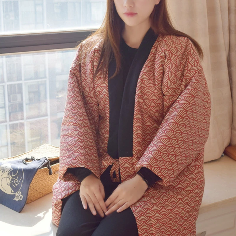 Kimono Haori grueso y cálido para mujer, chaqueta acolchada de algodón, ropa...