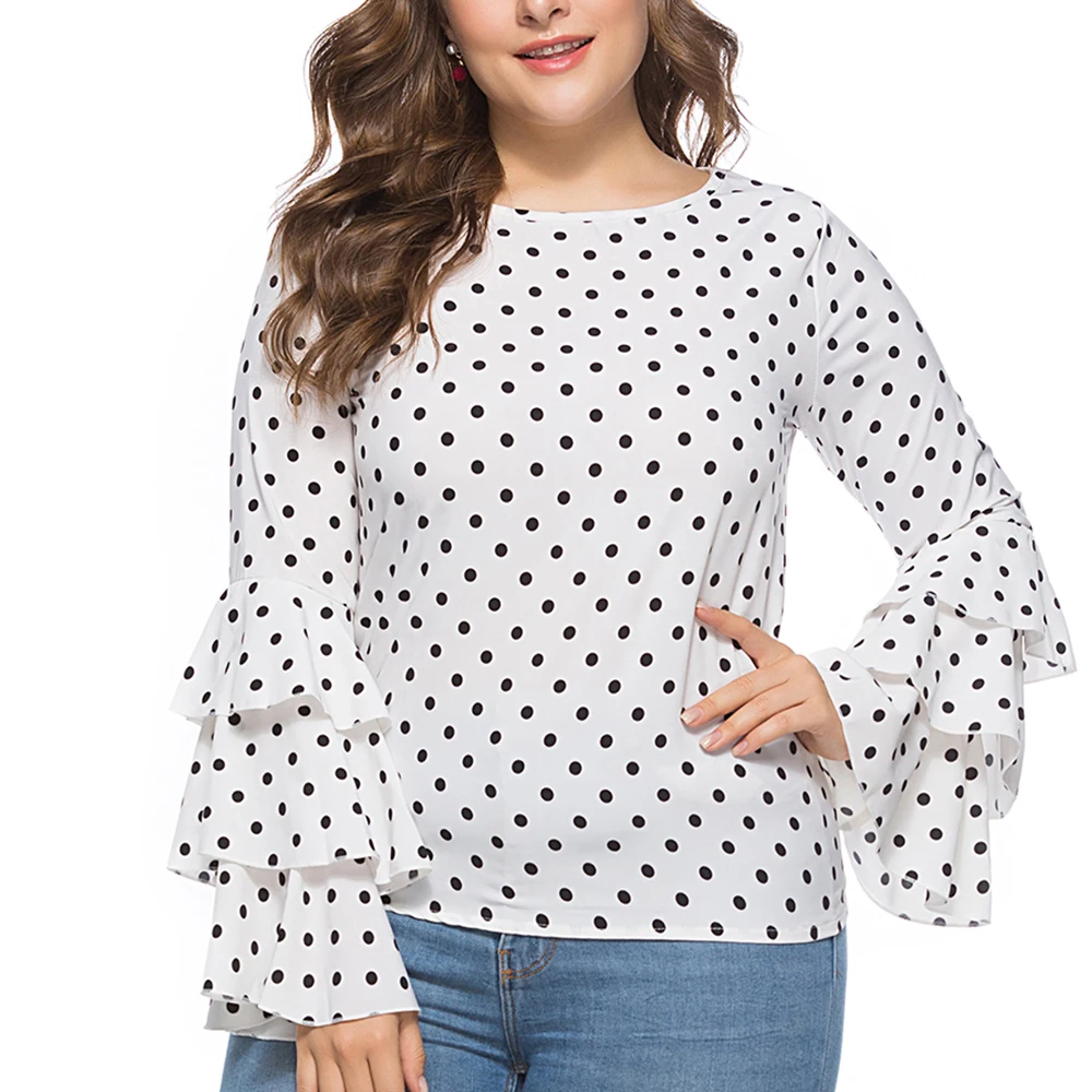 Большие размеры женская блузка в горошек большие шифоновые рубашки модная