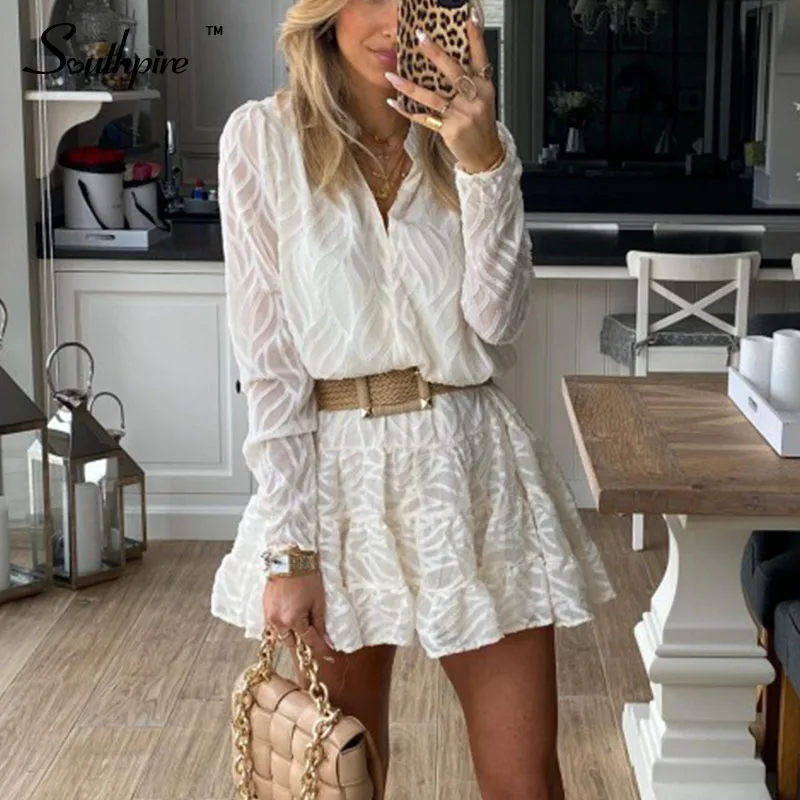 

Southpire Women's V-Neck Solid Loose Style Casual Dress High Street Sexy Mini Party Dress 2022 Spring Summer Female Clothing