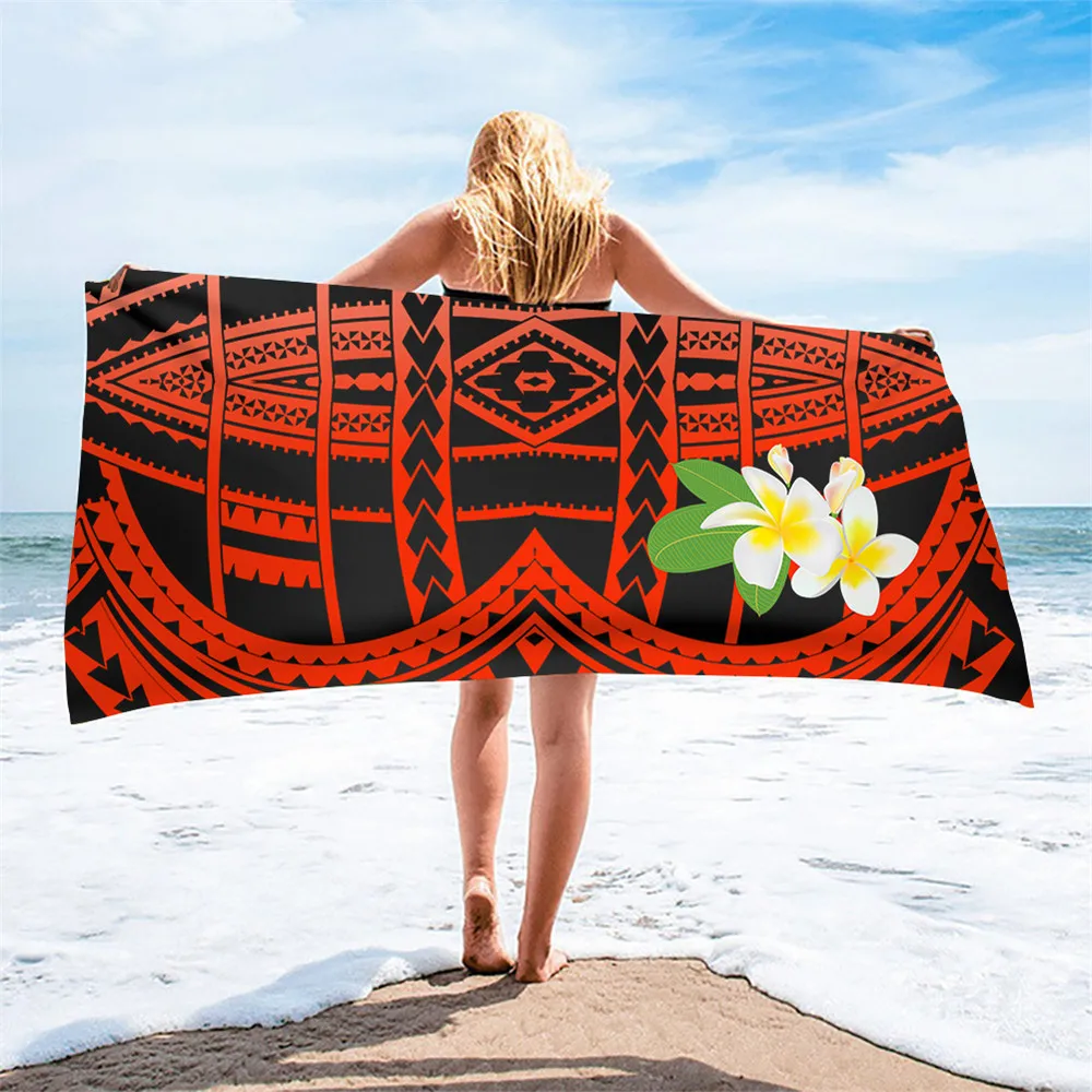 

Microfiber Bathing Towels Polynesian Tribal Plumeria Flower Quick Drying Beach Summer Swimming Surf Absorbing Towel Yoga Mat