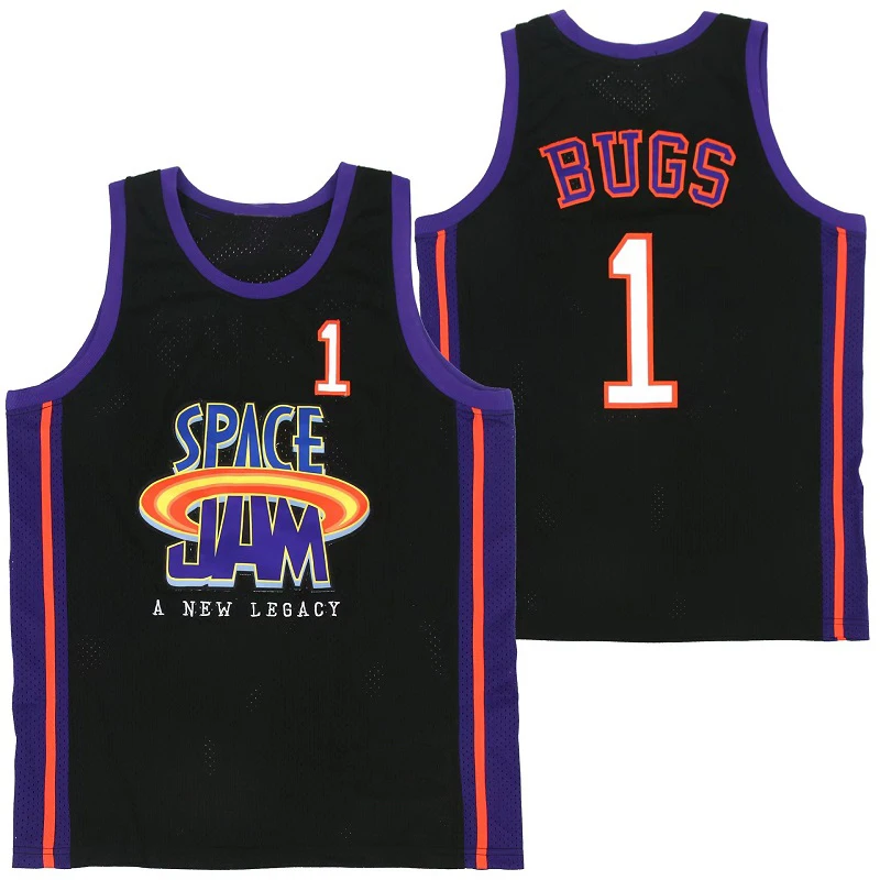 

Трикотажная спортивная одежда BG для баскетбола SPACE JAM 1 BUGS с вышивкой, одежда для улицы в стиле хип-хоп, с мотивом культуры, черная, лето 2022