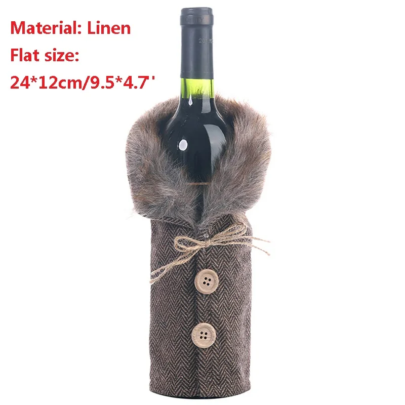 Grey linen cover FengRise рождественские украшения для дома Санта Клаус крышка бутылки вина снеговик чулок держатели для подарков Рождество Navidad декор год - Цвет: Grey linen cover