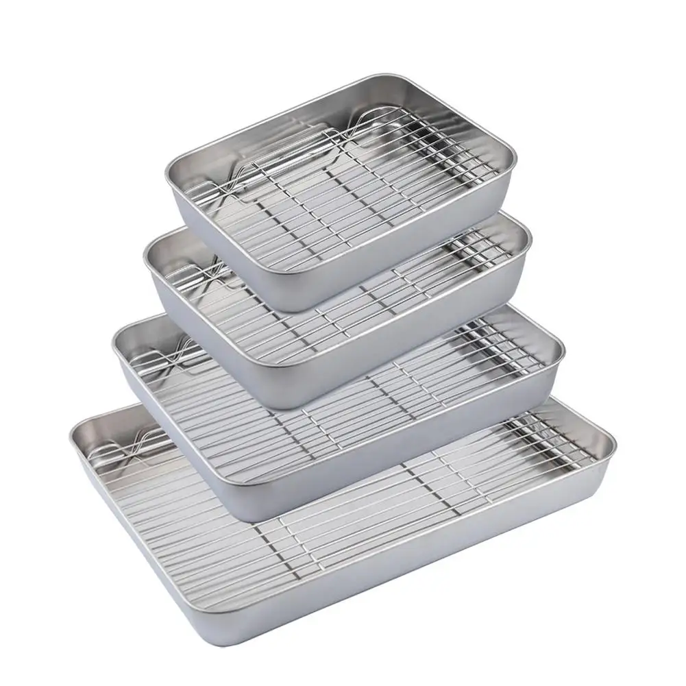 

Non-toxic Healthy Rust-proof Grill Pan With Shelf Stainless Steel Deepened Grill Pan With Cooling Rack Kitchen Cooking Utensils