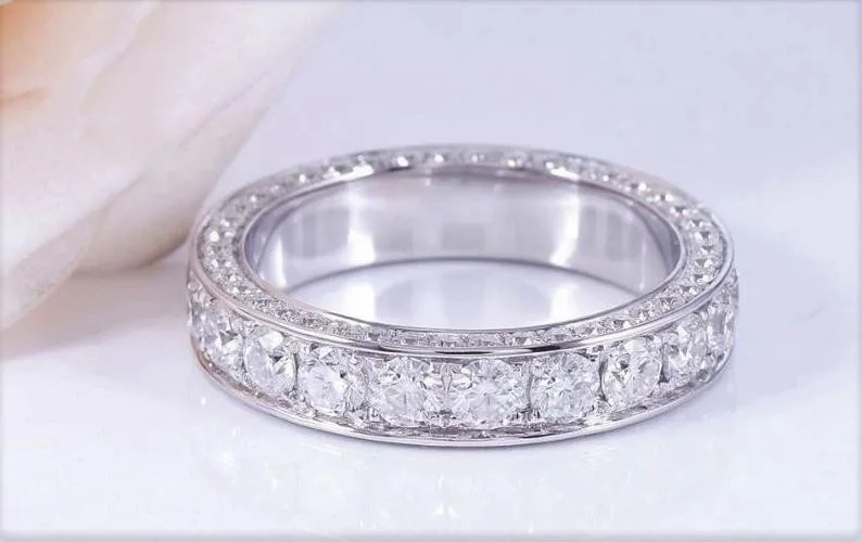 

Fashion S3.4ctw Round Moissanite Eternity Anniversary Wedding Band Side With 0.29ct Natural Diamond Engagement Ring