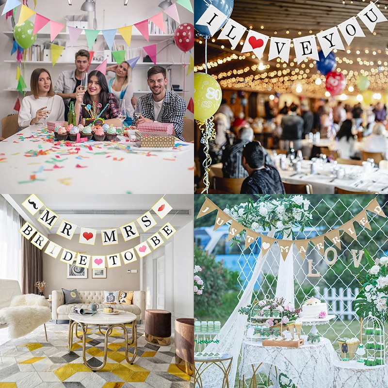 

1set Just Married Banner MR MRS Garlands I LOVE YOU Bride To Be Banners Engagement Bridal Shower Wedding Party Photo Booth Props