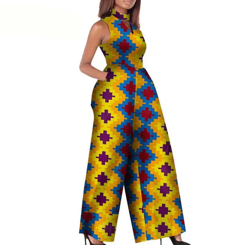 Fashion Ladies 2020 African Clothes Ankara Style Robe Africaine Dashiki Jumpsuit Ethnic Sleeveless Wide-Leg Pants Dress SL3598