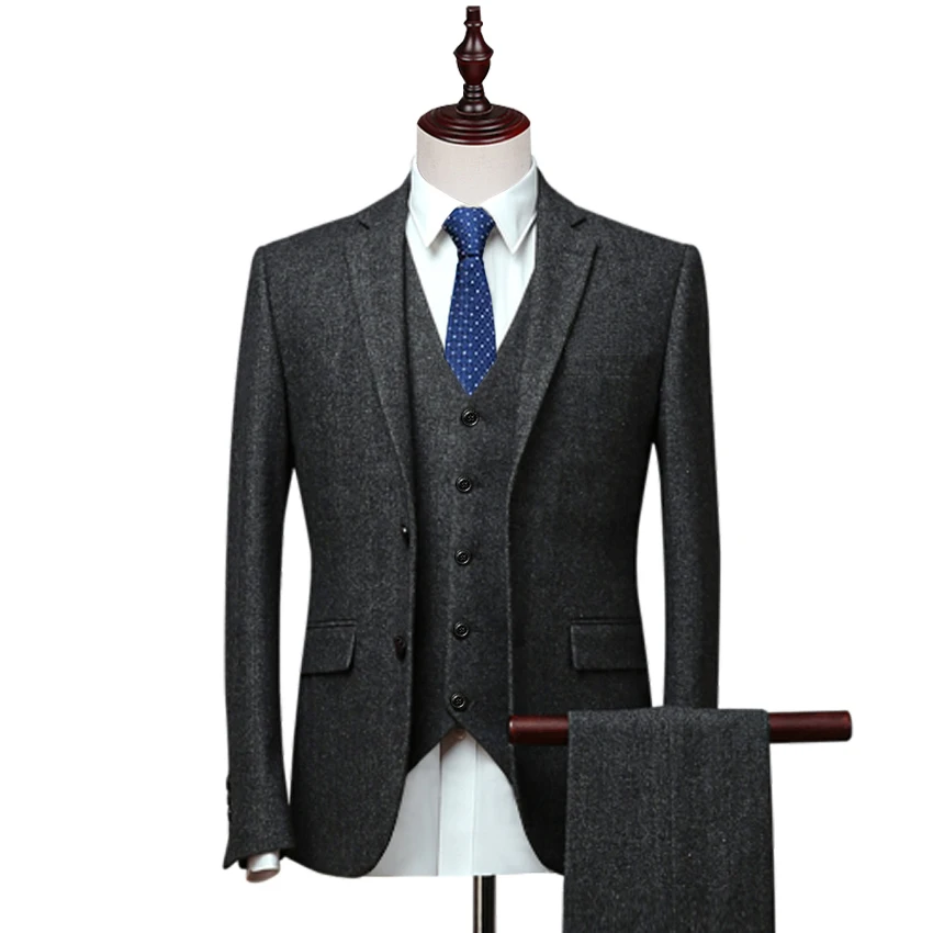 

Vintage Tweed Herringbone Wool Blend Tailored Men Suit 3 Pieces Groom Tuxedos Herringbone Groomsman Suit Custom Made Man Suit