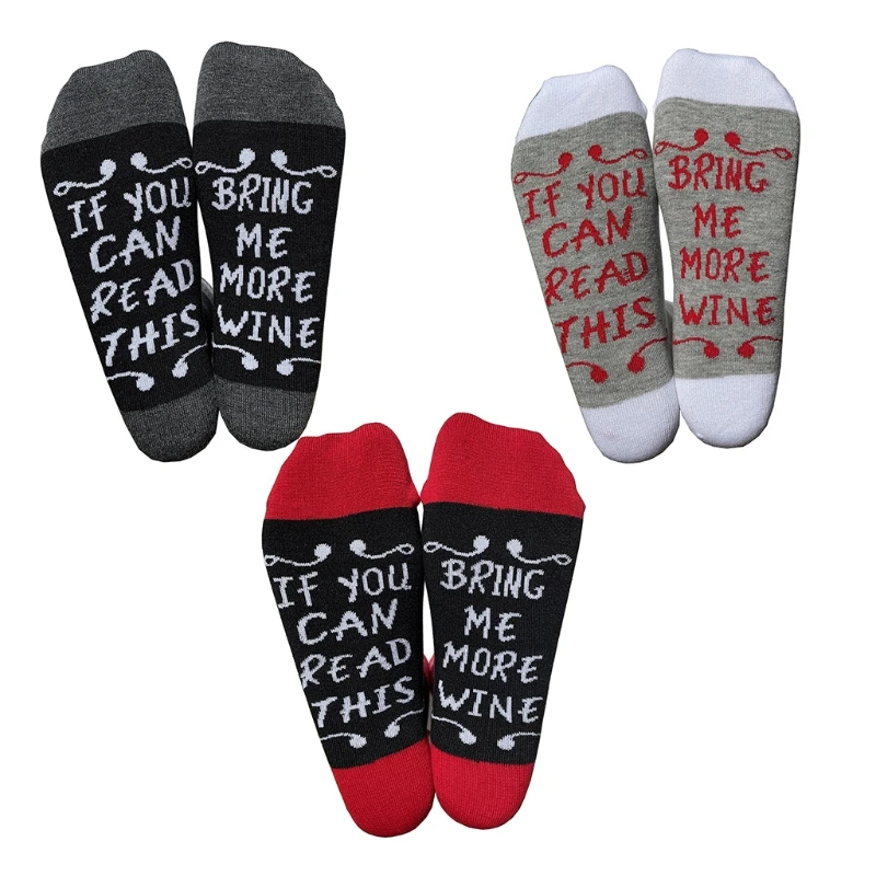 

New style Men Women Unisex Novelty Cotton Crew Socks Funny Sayings If You Can Read This Bring Me More Wine Letters Ribbed Mid