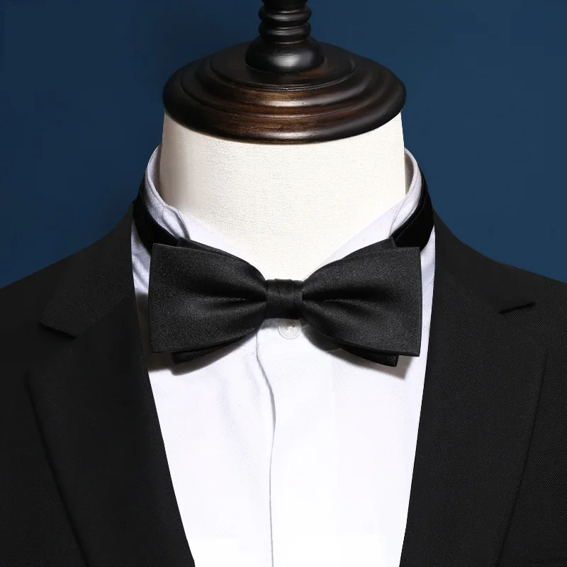 Мужской галстук бабочка из двусторонней ткани черный шелковый для банкета