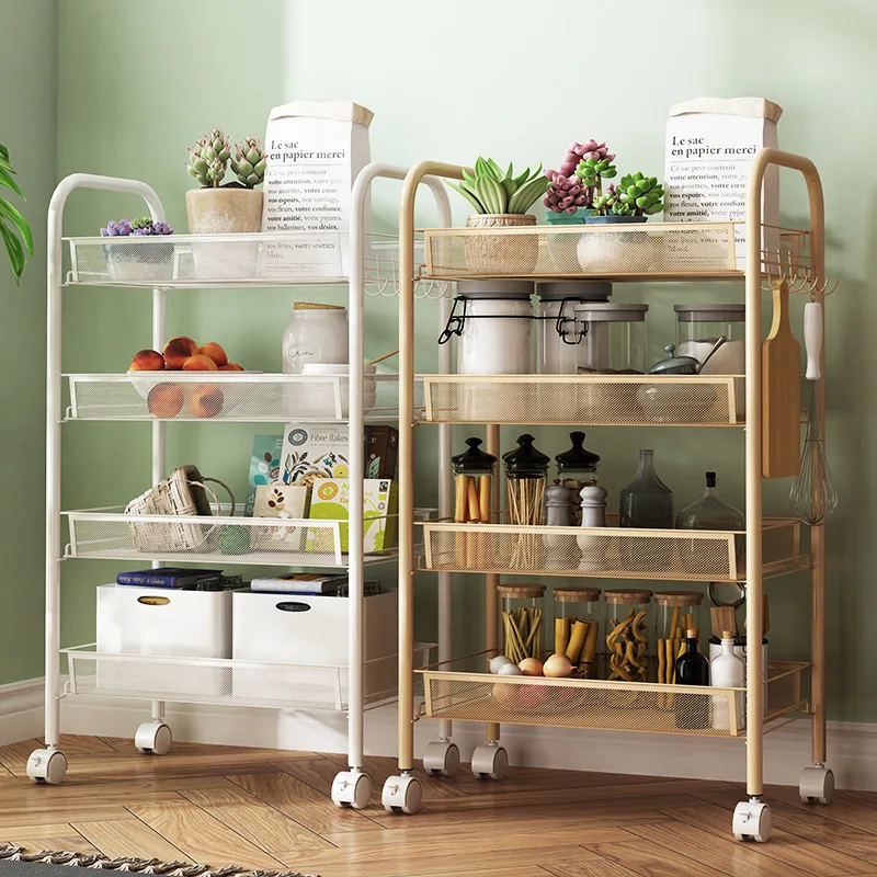 

Storage finishing rack 3/4/5 layer removable kitchen bathroom rack metal rolling trolley cart basket stand wheel save space